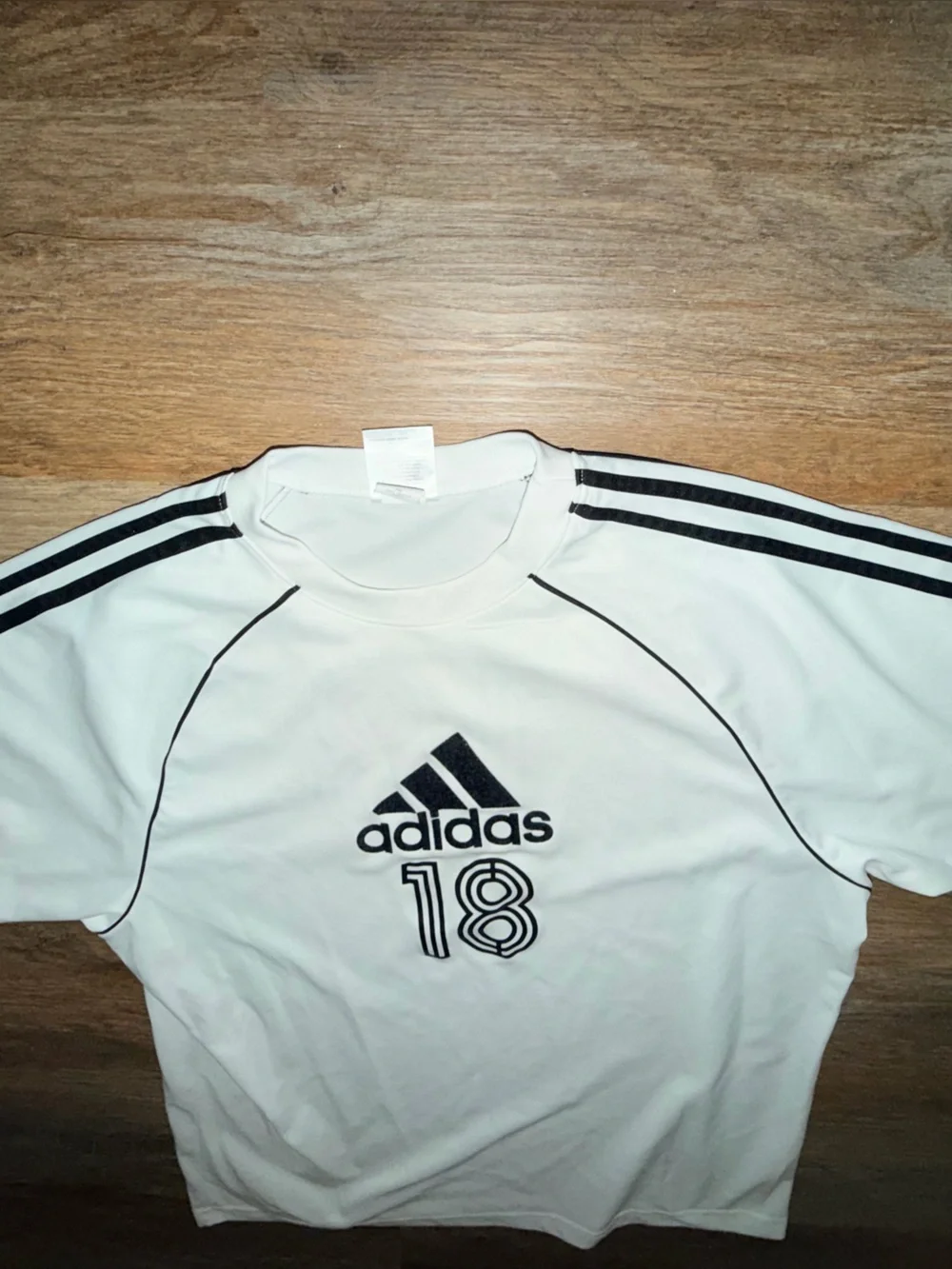 adidas White Short Sleeve Jersey with Black Logo and Accents